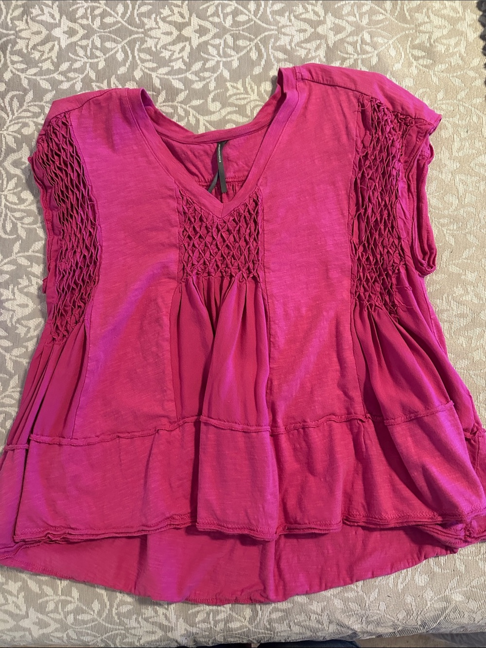 Anthropologie Fuchsia Smocked V-Neck Tunic